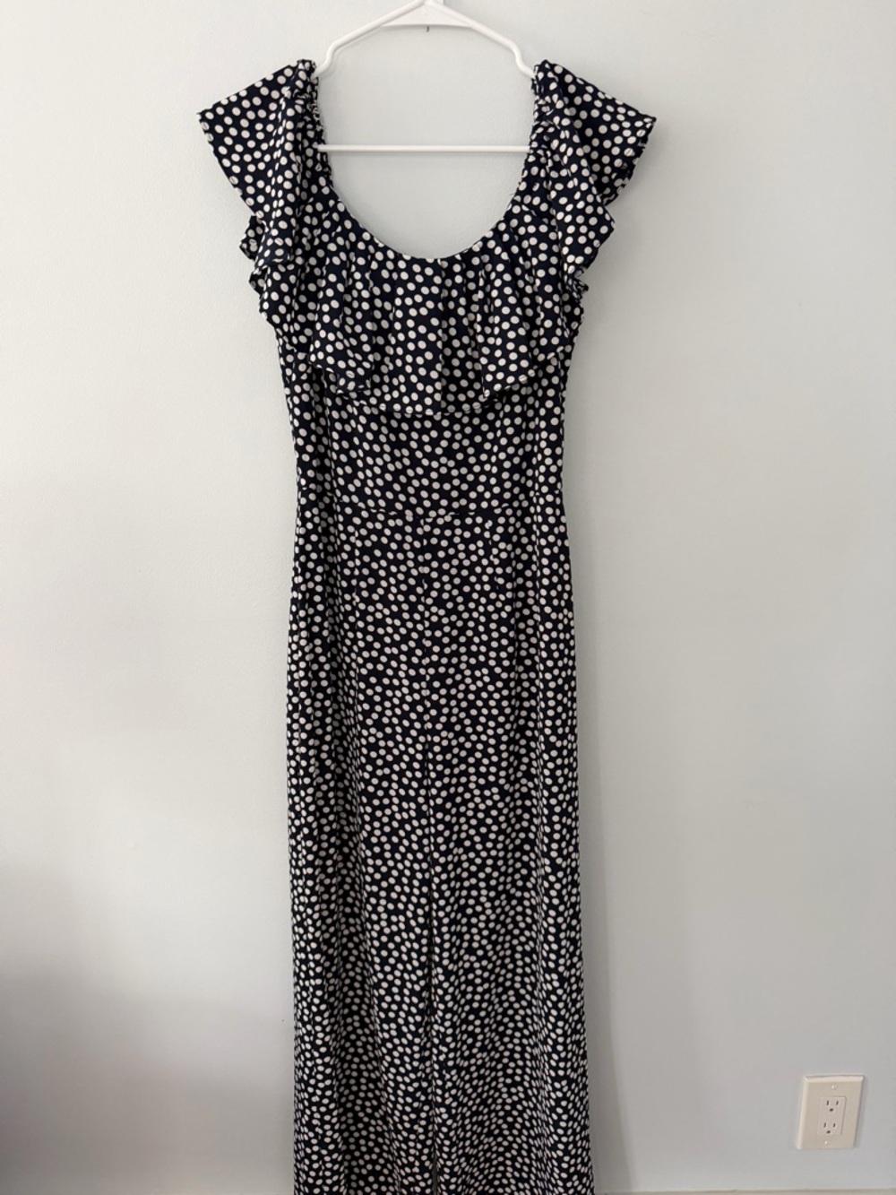 Betsey Johnson Navy & White Polka Dot Ruffle Jumpsuit